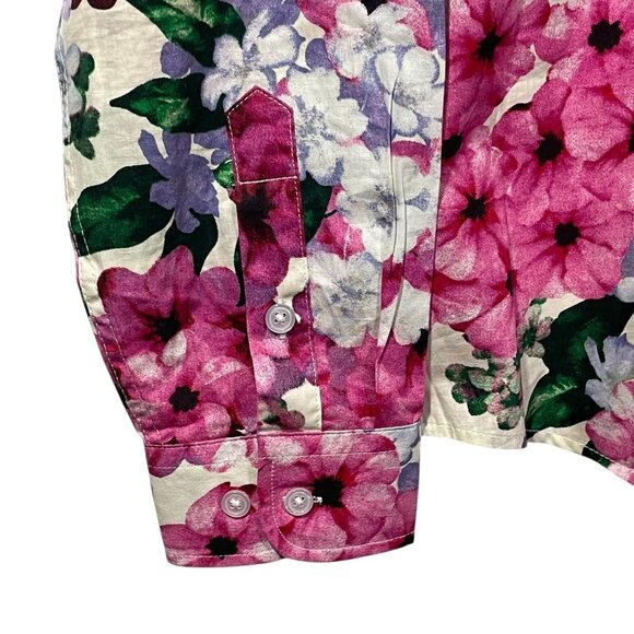 TUNEVUSE Mens Floral Long Sleeve Button Up Shirt Pink Purple Hawaiian Sz L - Picture 5 of 8